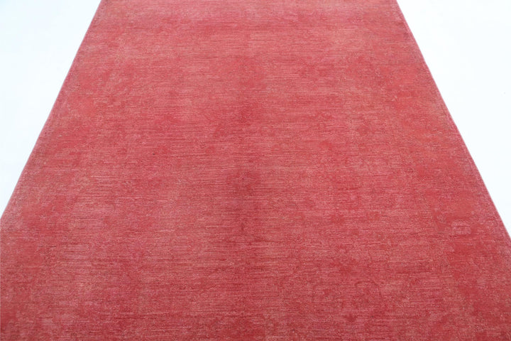 Red Pakistani Overdye Rug 6'1" x 8'8" Hand-Knotted pattern