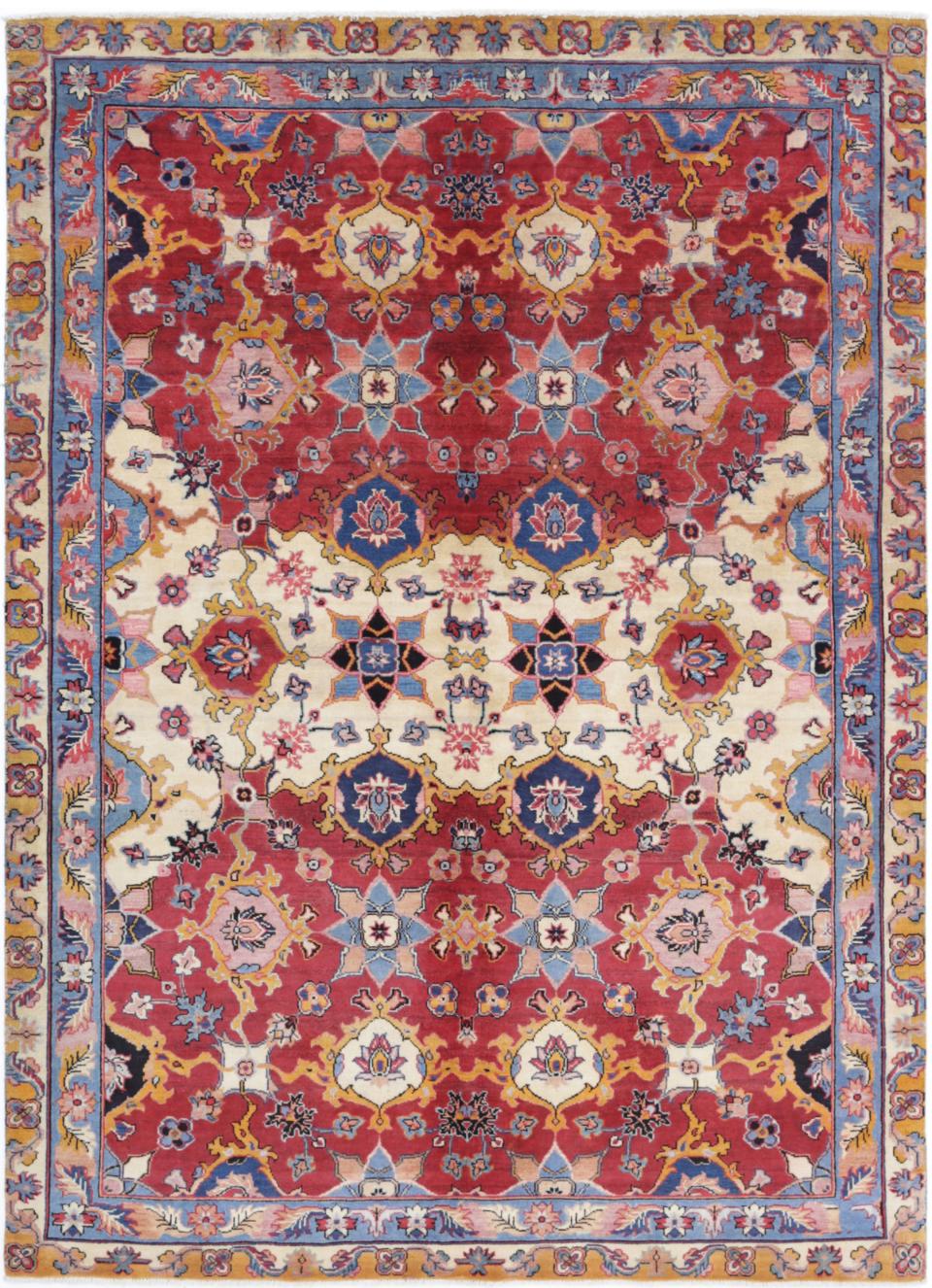 Red Afghan Agra Rug 5'0" x 7'0" Hand-Knotted