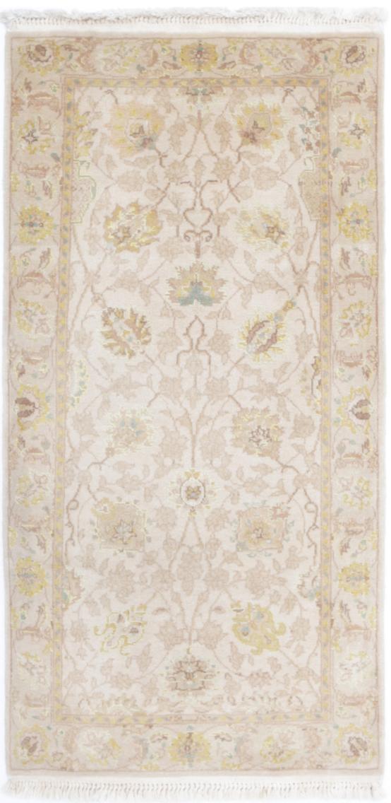 Ivory Afghan Agra Rug 2'0" x 4'1" Hand-Knotted