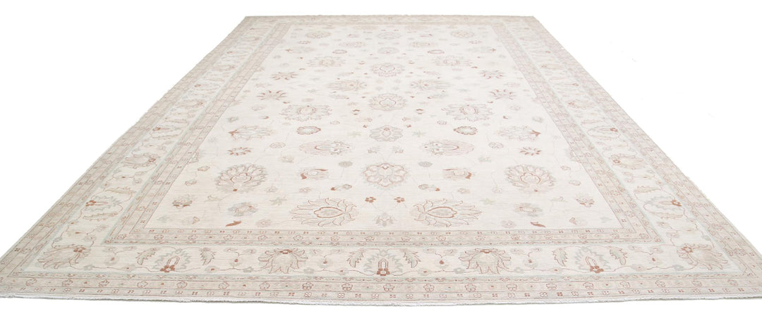 Ivory Pakistani Tabriz Rug 11'9" x 16'10" Hand-Knotted view 9