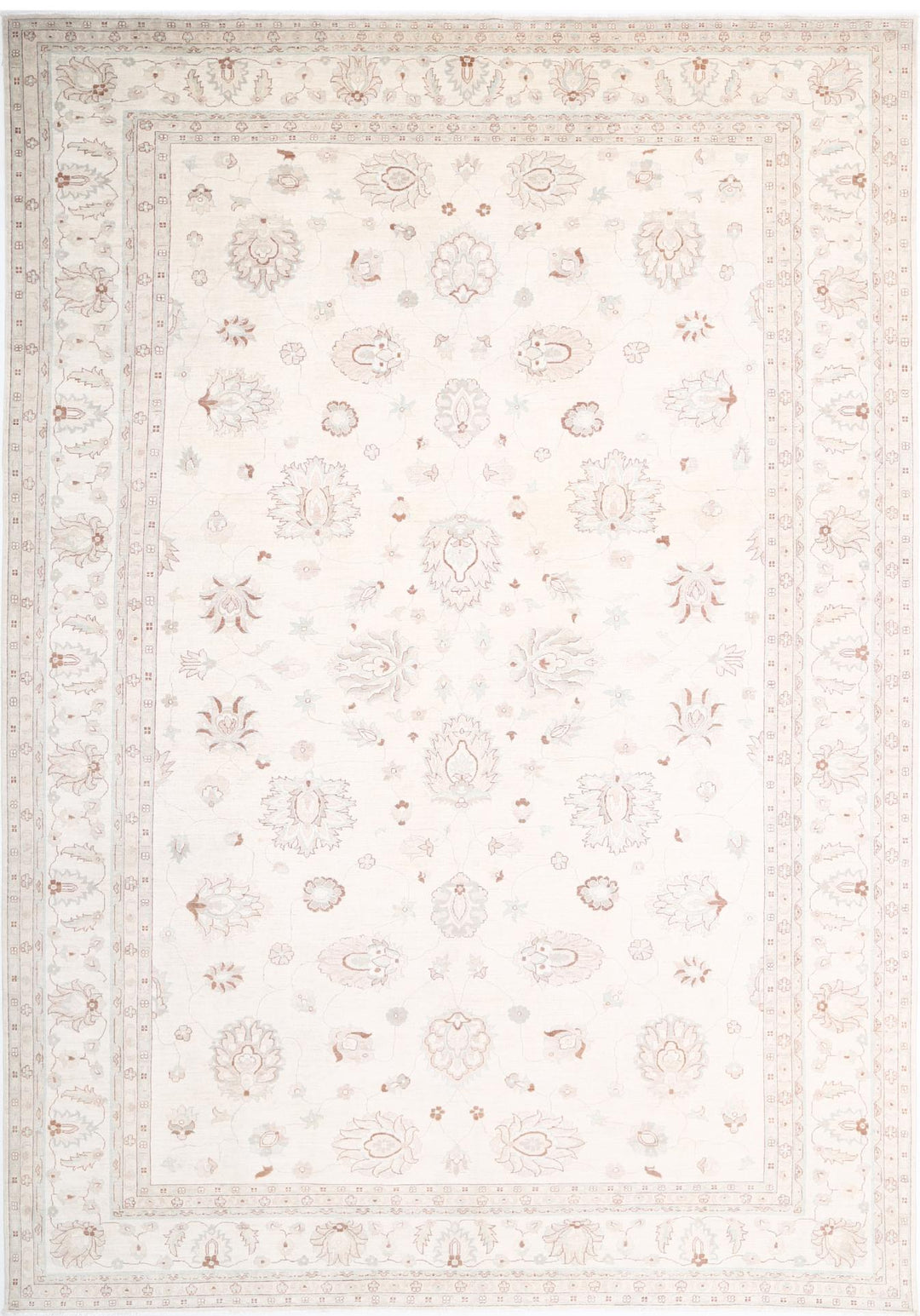 Ivory Pakistani Tabriz Rug 11'9" x 16'10" Hand-Knotted