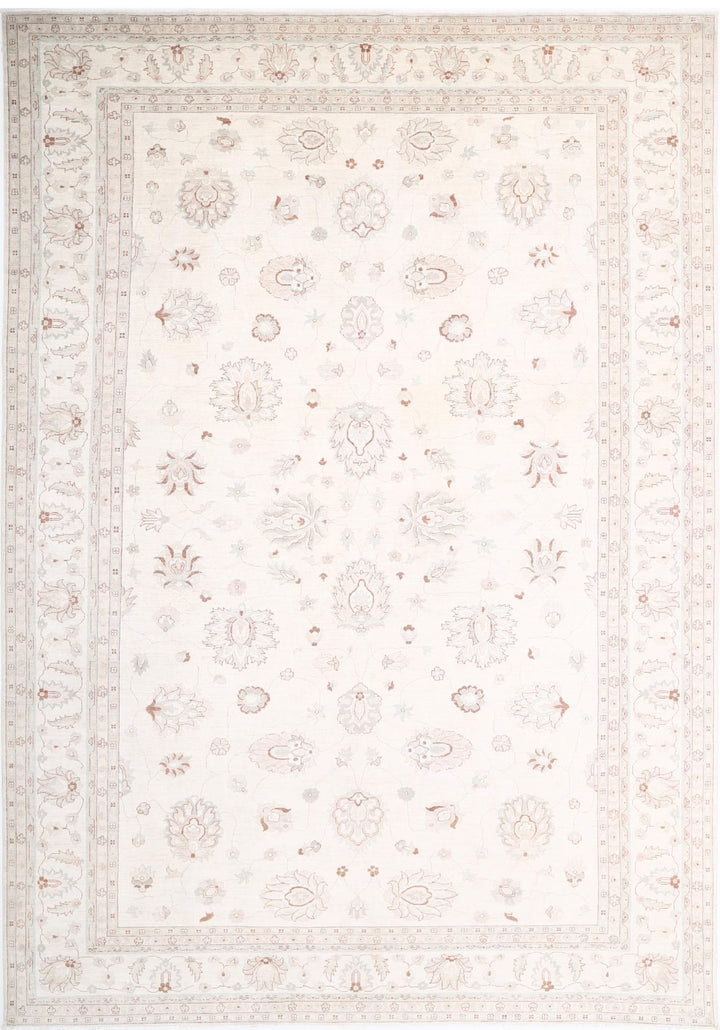Ivory Pakistani Tabriz Rug 11'9" x 16'10" Hand-Knotted