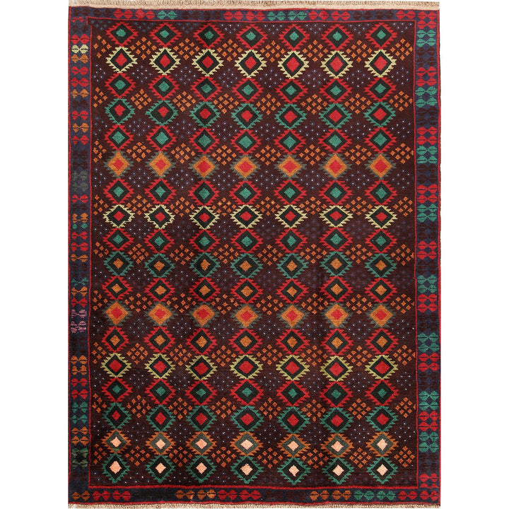Brown Afghan Baluchi Rug 6' " x 8' 1" Hand-Knotted