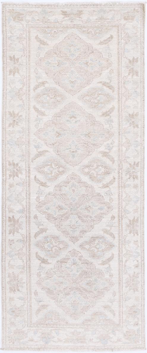 Ivory Pakistani Farhan Runner Rug 2'5" x 6'3" Hand-Knotted