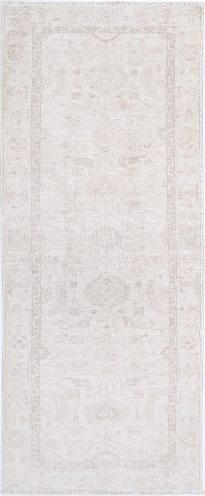 Ivory Afghan Runner Rug 2'7" x 6'9" Hand-Knotted