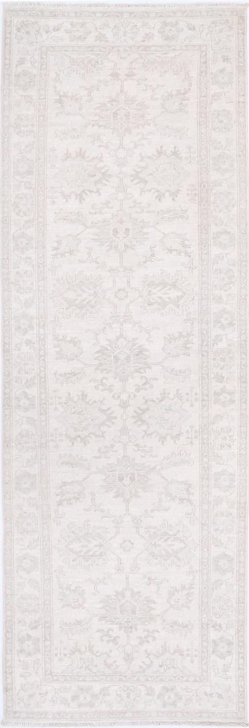 Ivory Afghan Runner Rug 2'6" x 7'11" Hand-Knotted