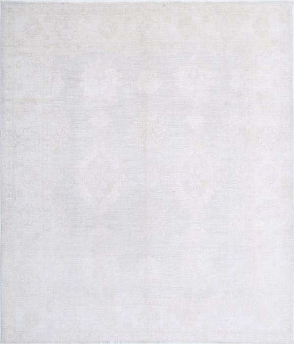 Grey Pakistani Oushak Rug 7'10" x 9'0" Hand-Knotted