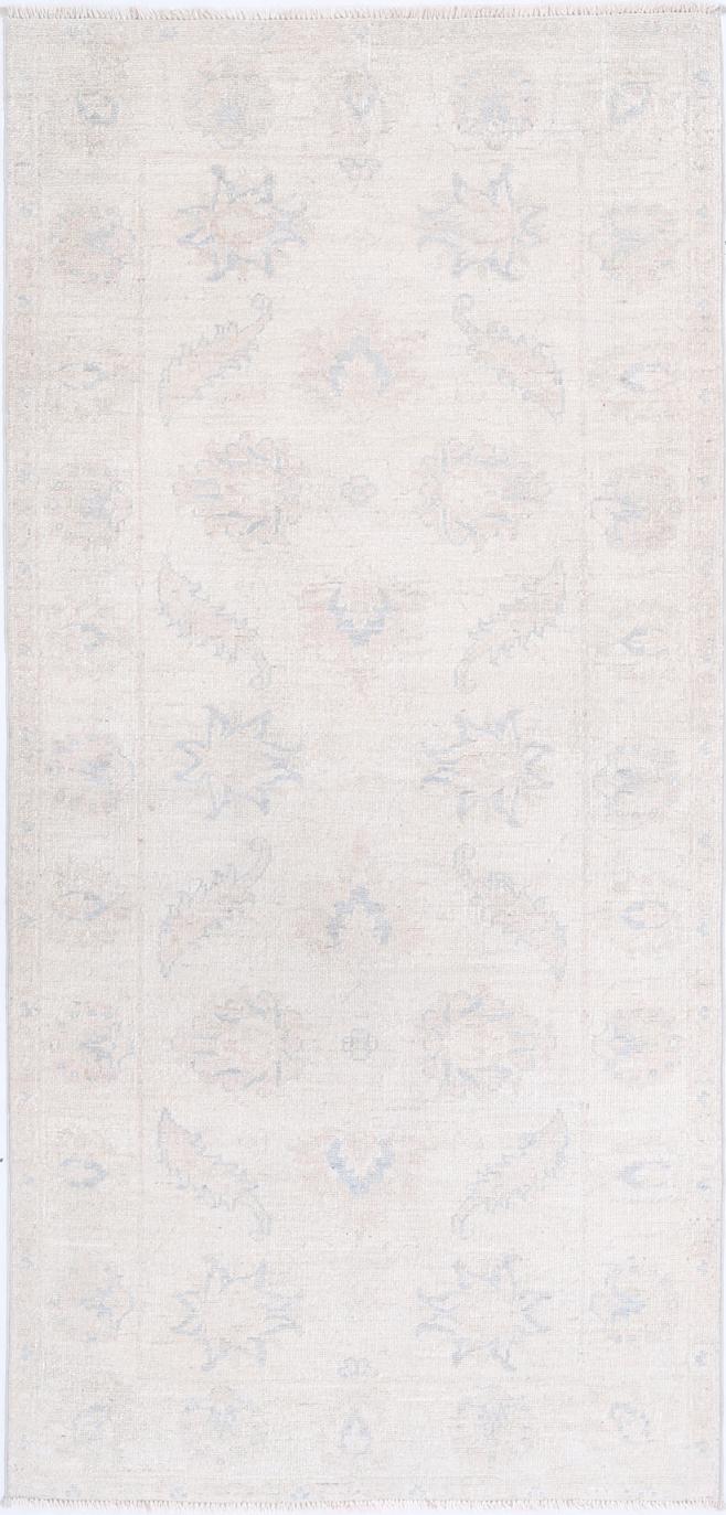 Ivory Afghan Runner Rug 2'7" x 5'7" Hand-Knotted
