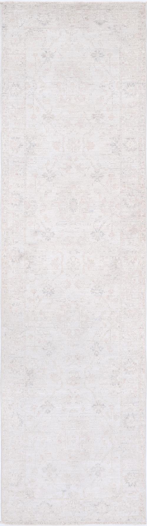 Ivory Afghan Serenity Runner Rug 2'5" x 9'5" Hand-Knotted