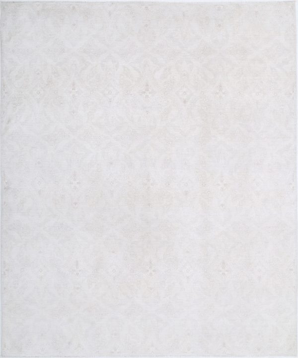 Ivory Pakistani Oriental Rug 8'1" x 9'9" Hand-Knotted