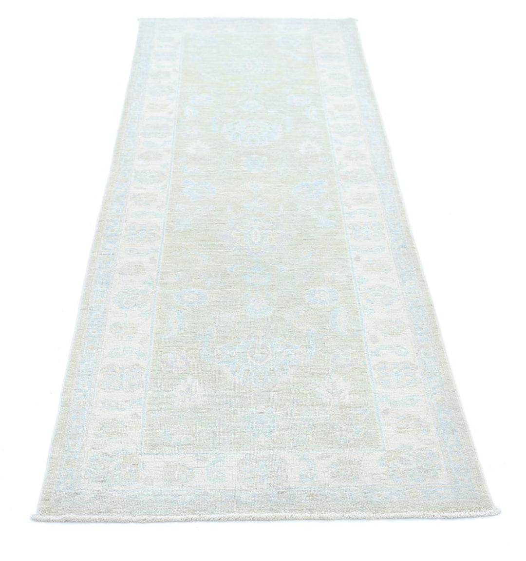 Green Pakistani Farhan Rug 2'6" x 8'4" Hand-Knotted field