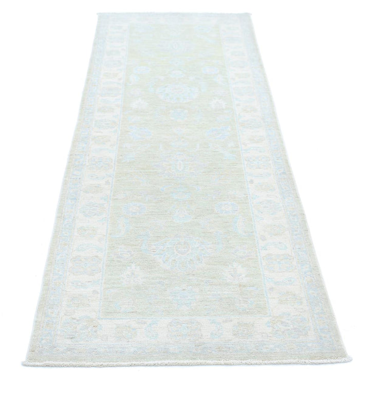 Green Pakistani Farhan Rug 2'6" x 8'4" Hand-Knotted field