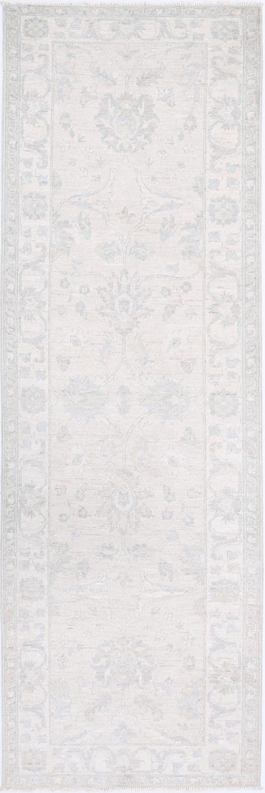 Ivory Pakistani Farhan Runner Rug 2'7" x 8'4" Hand-Knotted