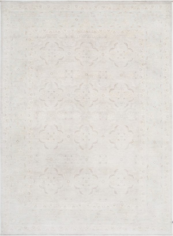 Ivory Afghan Tabriz Rug 6'2" x 8'3" Hand-Knotted