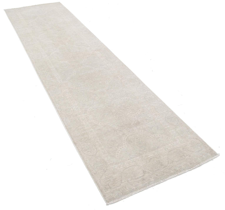 Green Afghan Tabriz Rug 2'9" x 10'6" Hand-Knotted detail