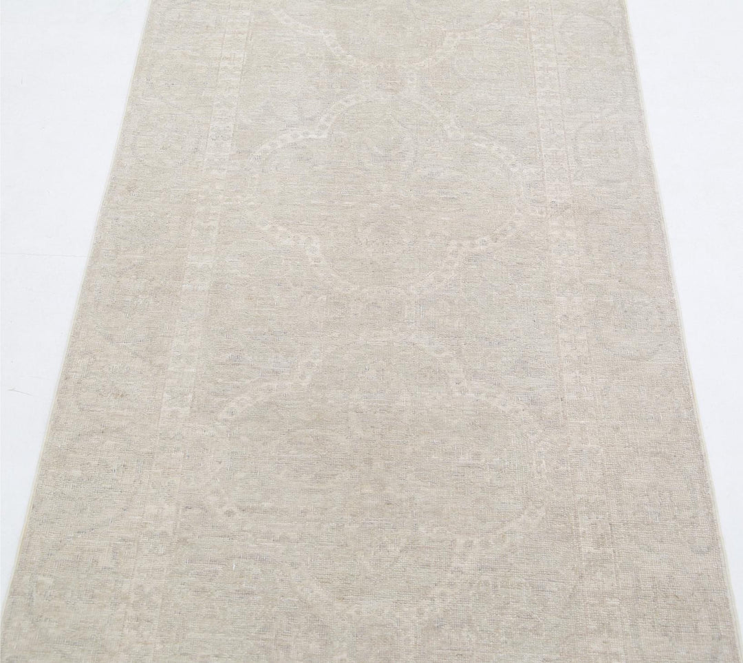 Green Afghan Tabriz Rug 2'9" x 10'6" Hand-Knotted pattern