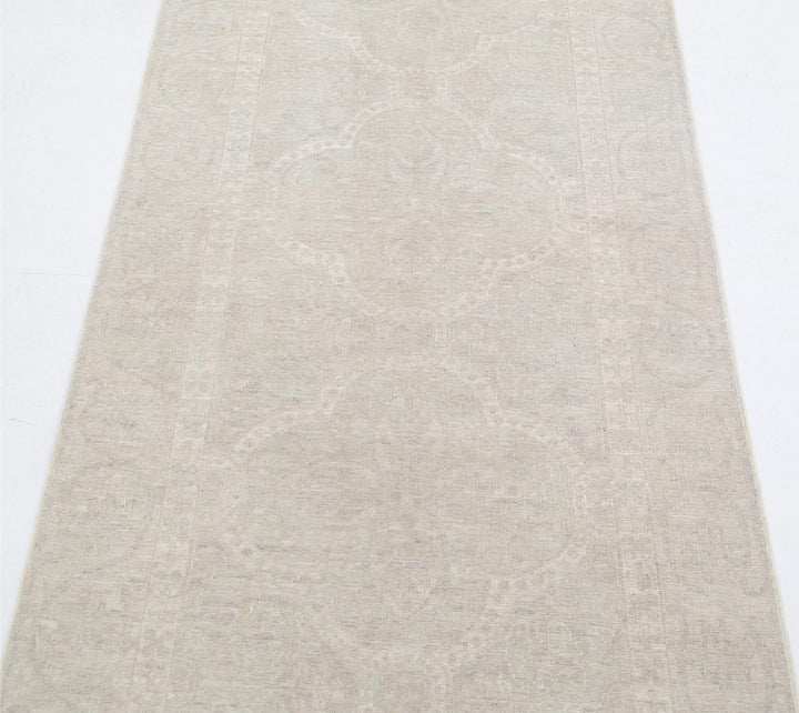 Green Afghan Tabriz Rug 2'9" x 10'6" Hand-Knotted pattern