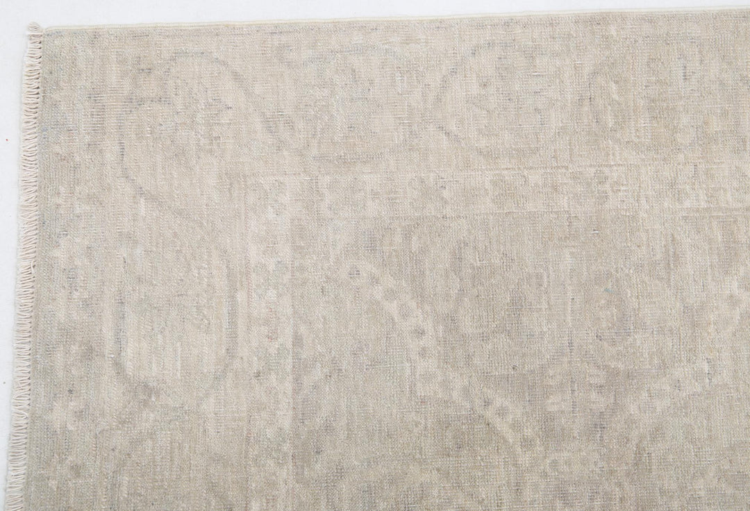 Green Afghan Tabriz Rug 2'9" x 10'6" Hand-Knotted border