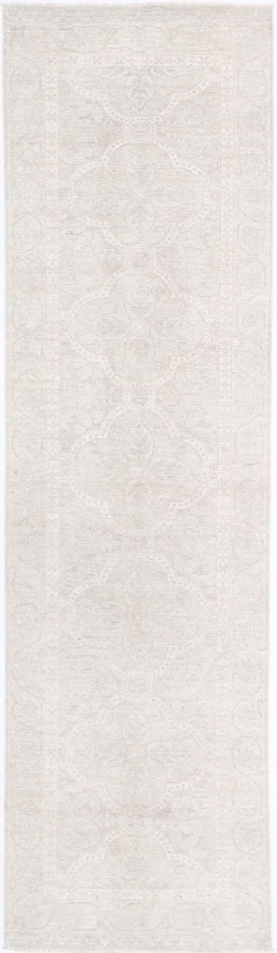 Green Afghan Tabriz Rug 2'9" x 10'6" Hand-Knotted