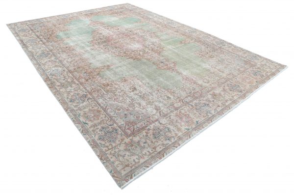 Grey Afghan Vintage Rug 9'7" x 13'1" Hand-Knotted reverse