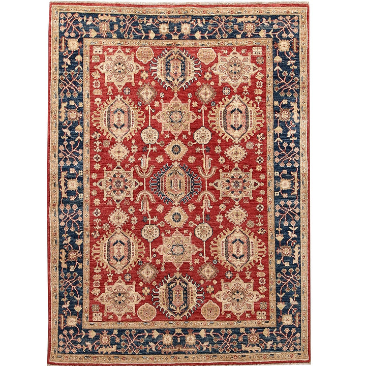Red Afghan Serapi Rug 4' 7" x 6' 5" Hand-Knotted