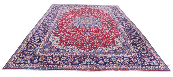 Red Afghan Mahal Rug 9'6" x 13'5" Hand-Knotted close-up