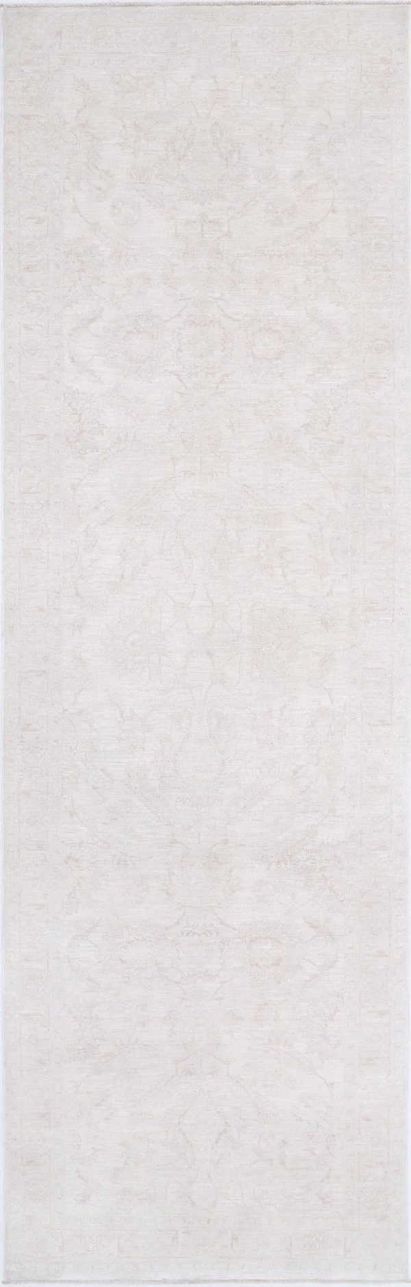 Ivory Pakistani Tabriz Rug 3'10" x 12'6" Hand-Knotted