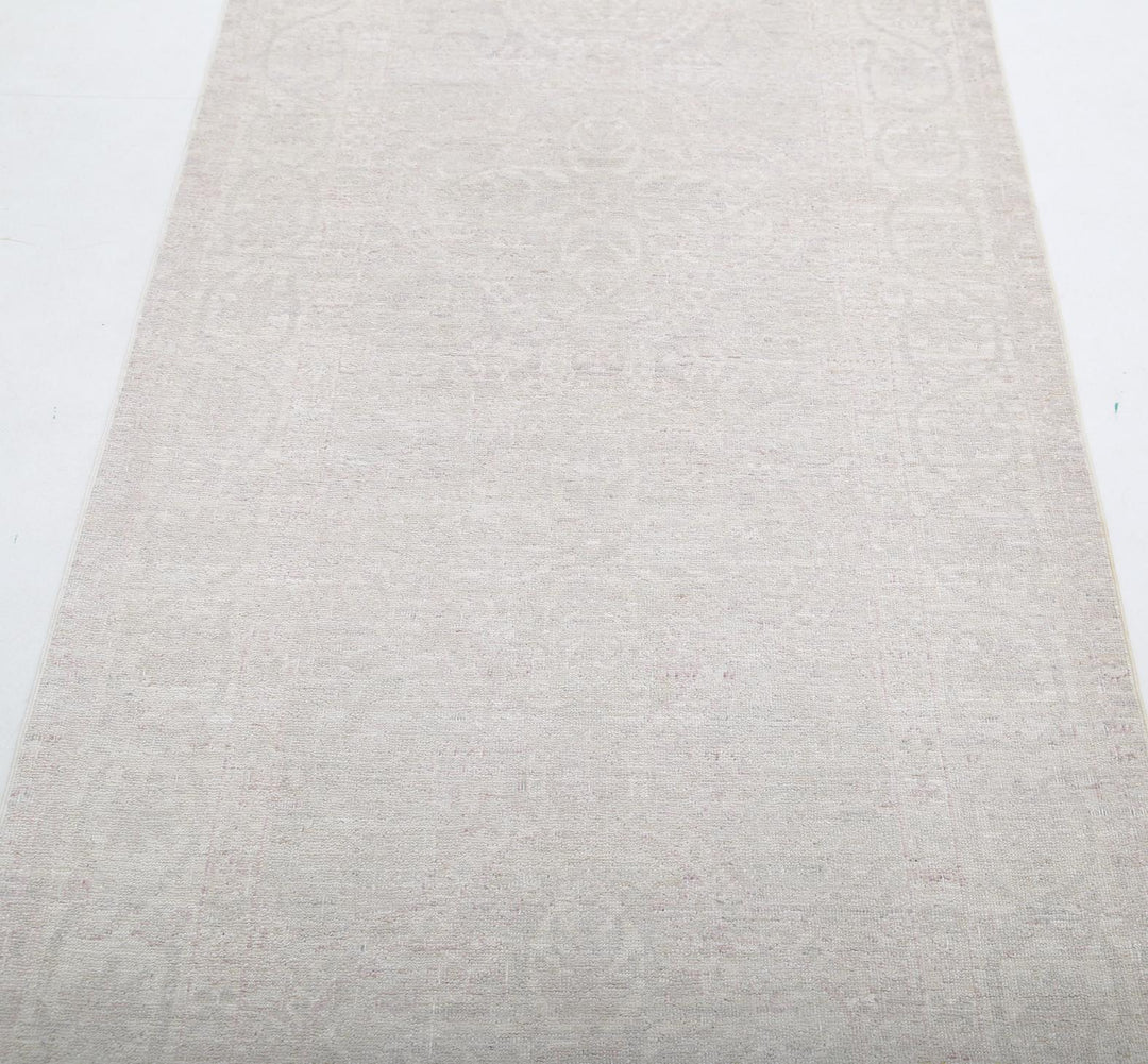 Green Afghan Tabriz Rug 2'11" x 10'4" Hand-Knotted pattern
