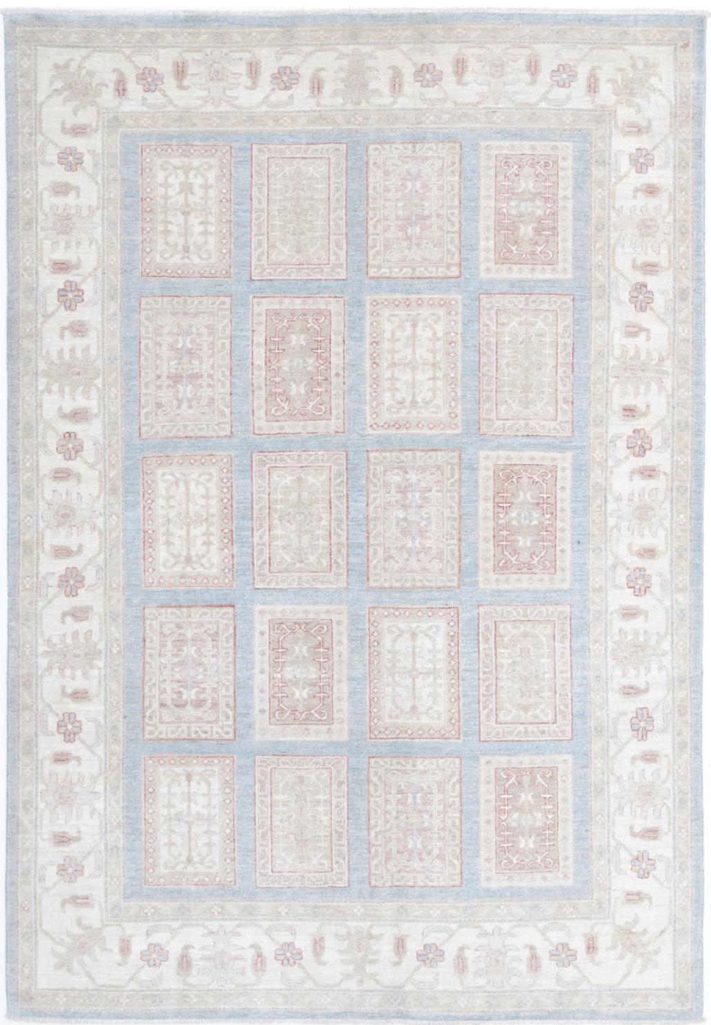 Teal Afghan Ziegler Rug 5'6" x 7'10" Hand-Knotted