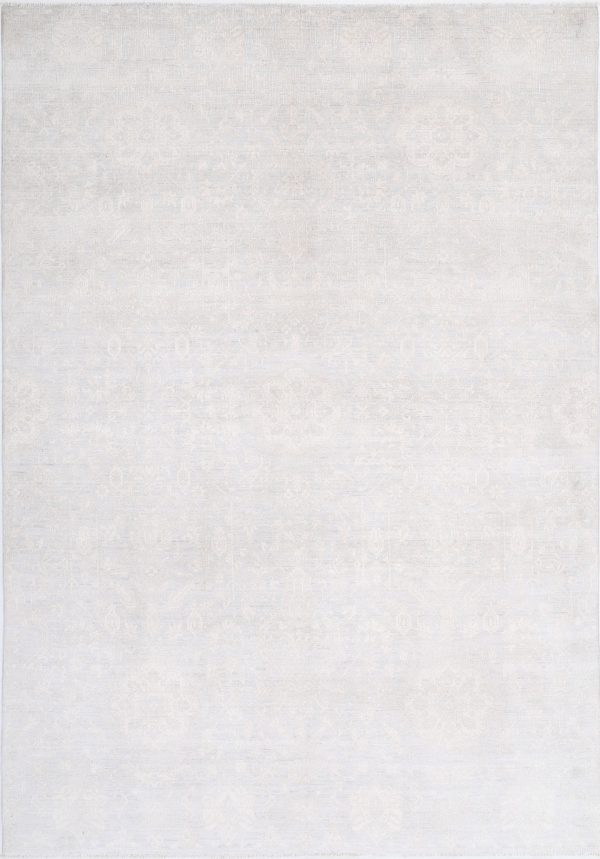 Grey Afghan Oriental Rug 6' 8" x 9' 6" Hand-Knotted