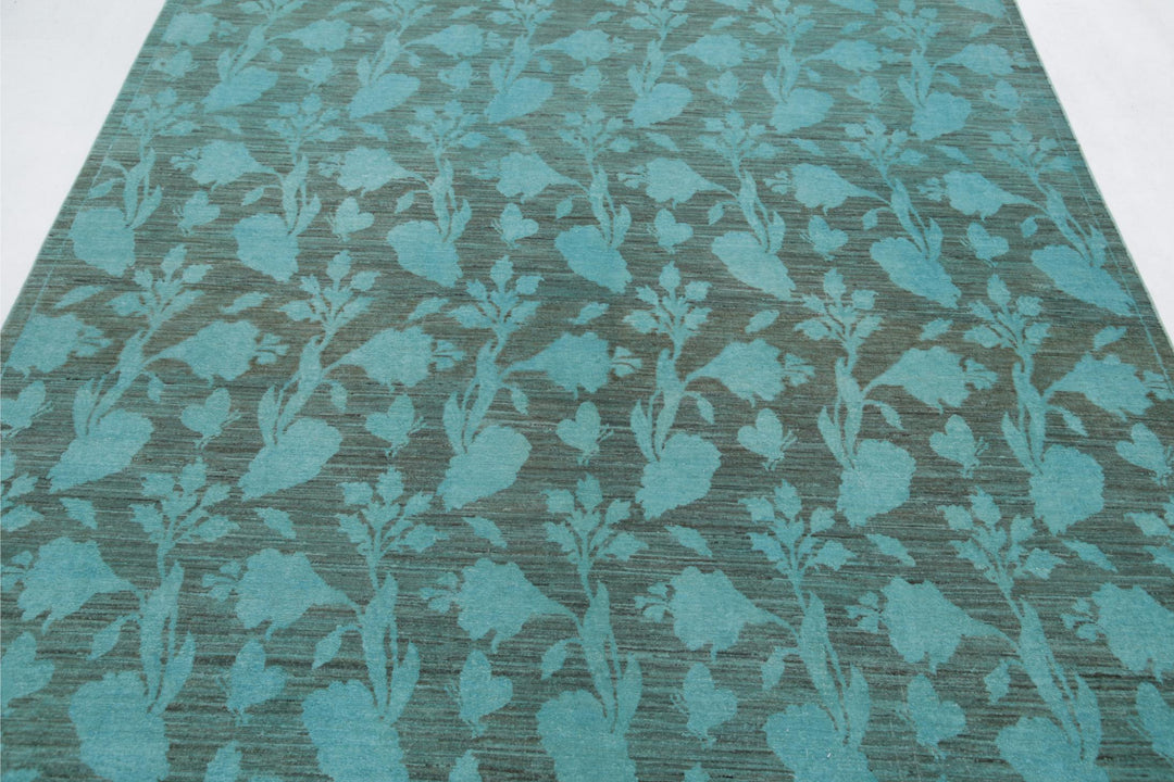 Green Overdye Rug 6'1" x 8'4" Hand-Knotted pattern