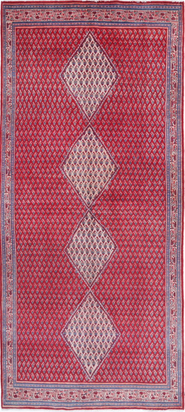 Red Afghan Arak Runner Rug 4' 4" x 10' 1" Hand-Knotted