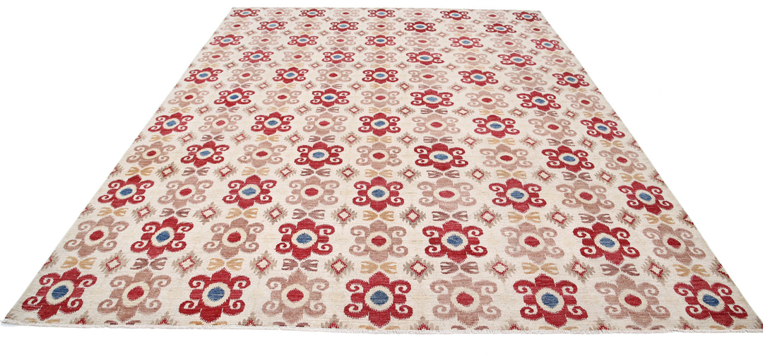 Hand Knotted Ikat Wool Rug 8' 9" x 11' 3" - No. AT78216
