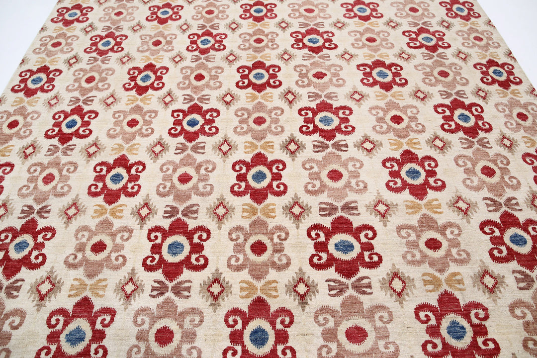 Hand Knotted Ikat Wool Rug 8' 9" x 11' 3" - No. AT78216