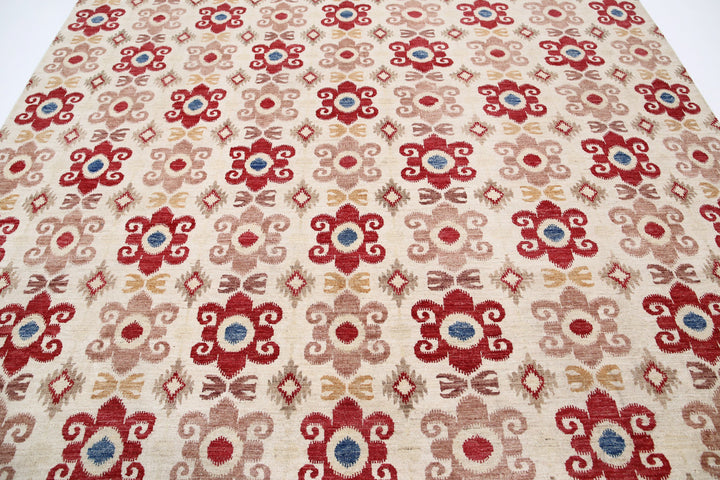 Hand Knotted Ikat Wool Rug 8' 9" x 11' 3" - No. AT78216