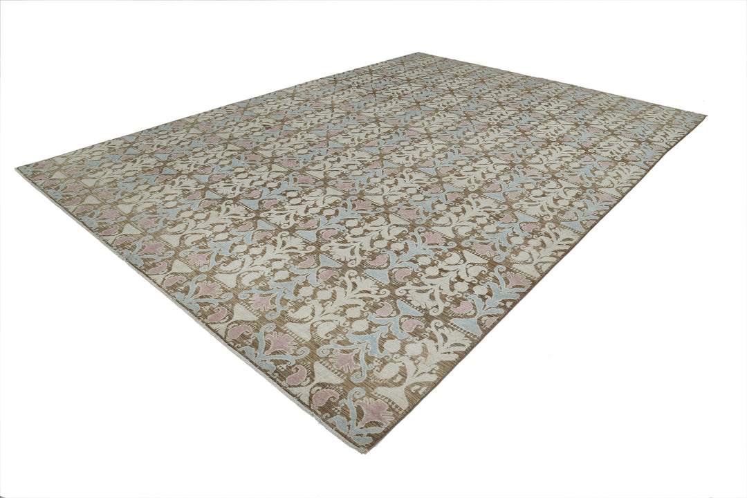 Hand Knotted Ikat Wool Rug 9' 9" x 13' 6" - No. AT30855