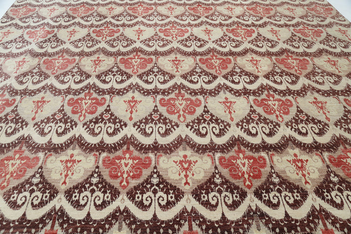 Hand Knotted Ikat Wool Rug 11' 9" x 14' 8" - No. AT11322