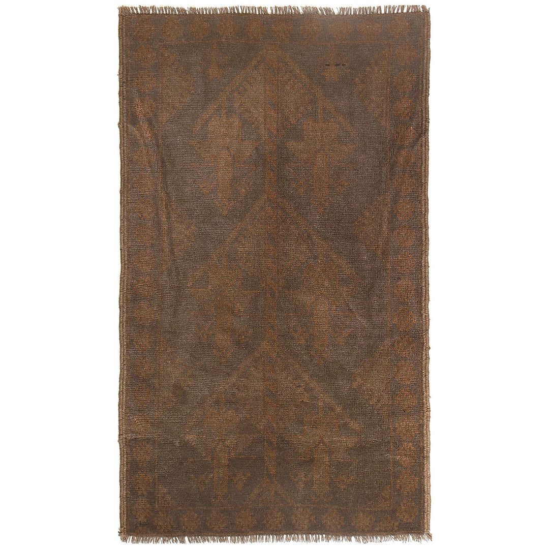 Brown Afghan Baluchi Rug 2'7" x 5' Hand-Knotted