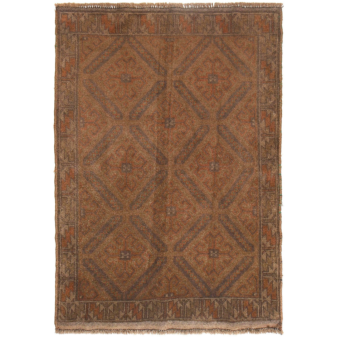Brown Afghan Baluchi Rug 2'9" x 4'6" Hand-Knotted