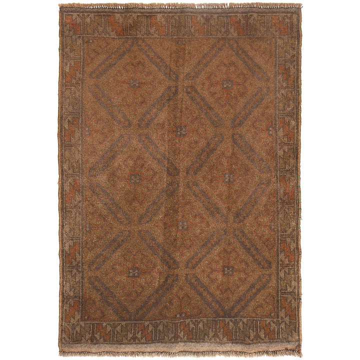 Brown Afghan Baluchi Rug 2'9" x 4'6" Hand-Knotted