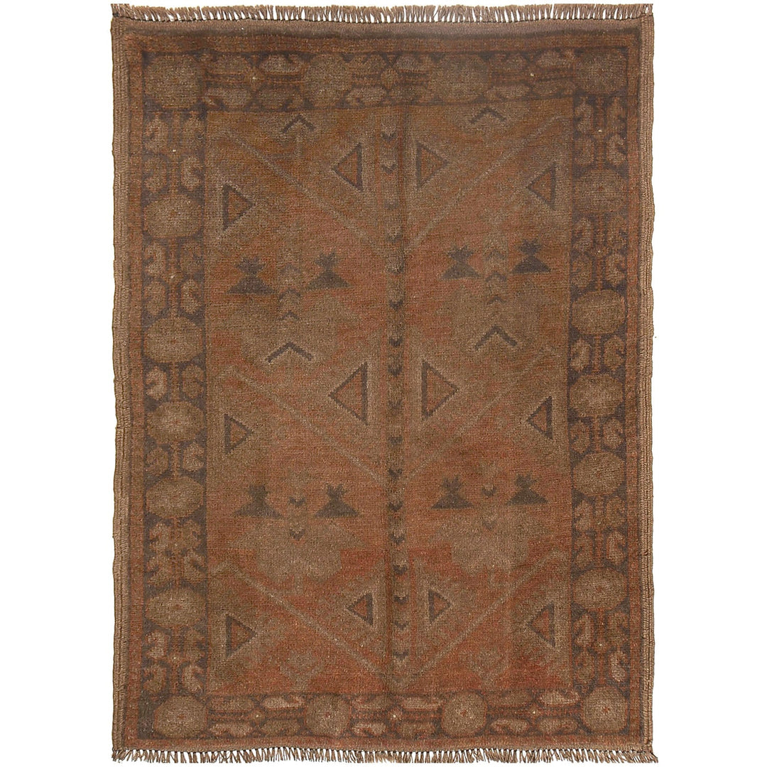 Brown Afghan Baluchi Rug 3' x 4'6" Hand-Knotted