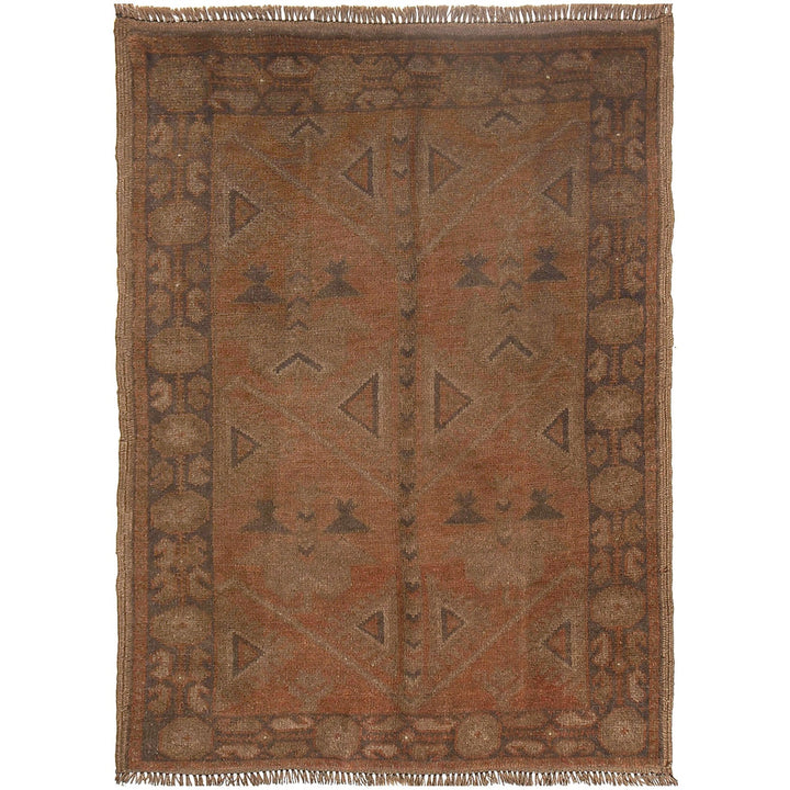 Brown Afghan Baluchi Rug 3' x 4'6" Hand-Knotted