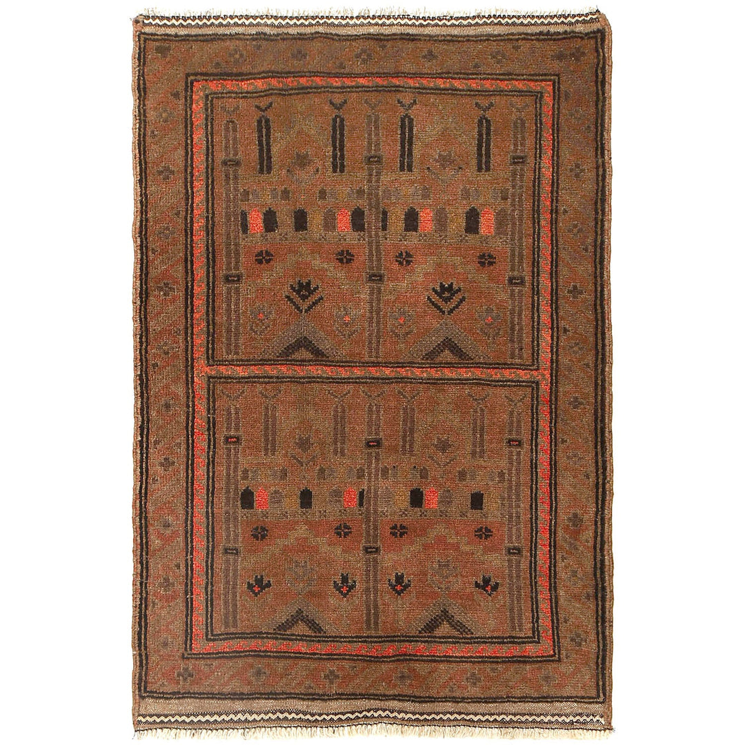 Afghan Prayer Rug 2'9" x 4'2" Hand-Knotted