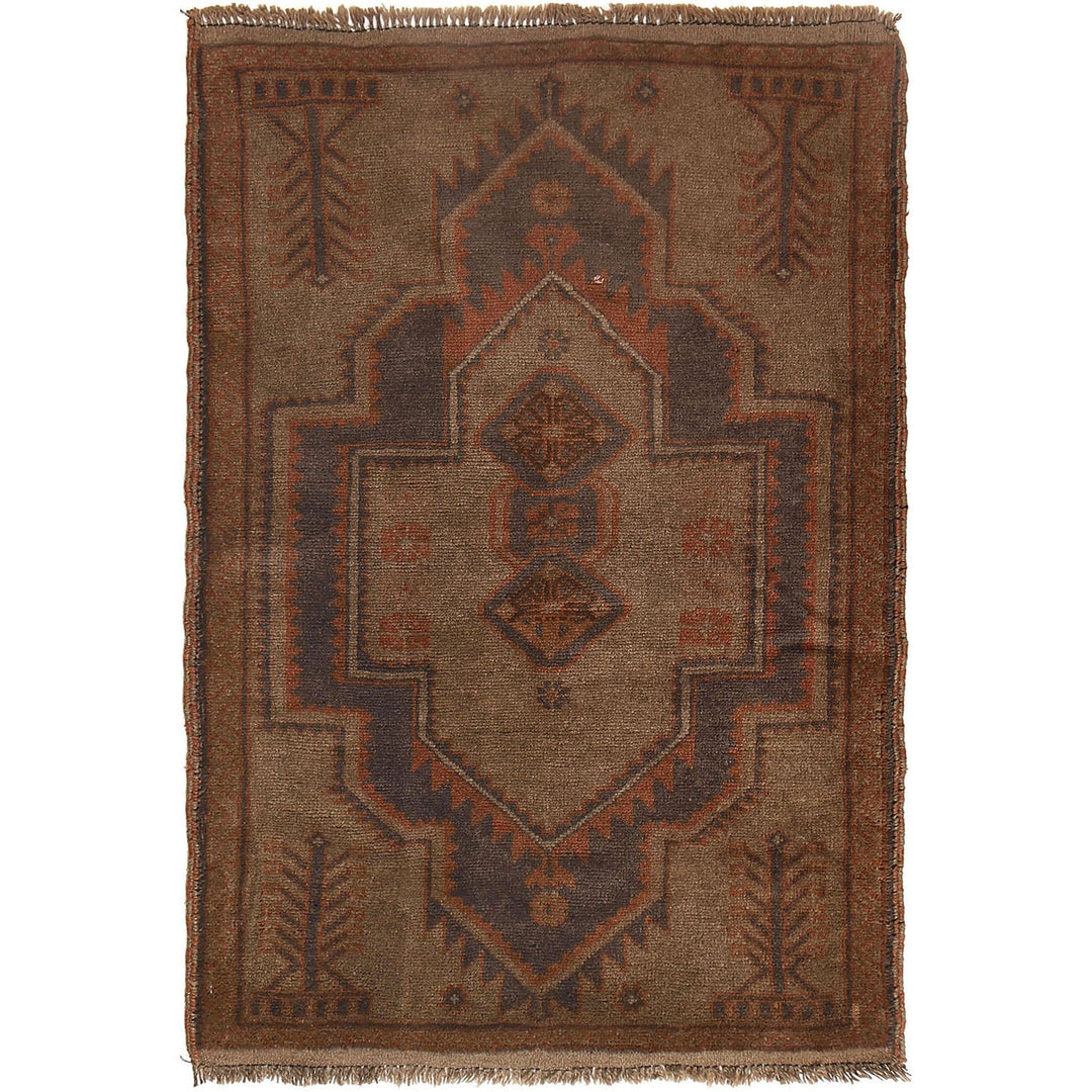 Brown Afghan Baluchi Rug 2'8" x 4'5" Hand-Knotted