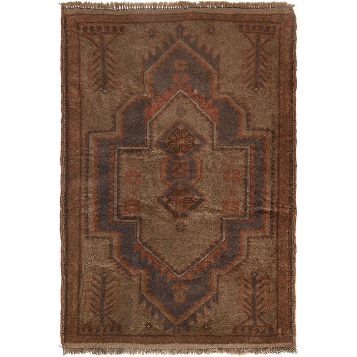 Brown Afghan Baluchi Rug 2'8" x 4'5" Hand-Knotted