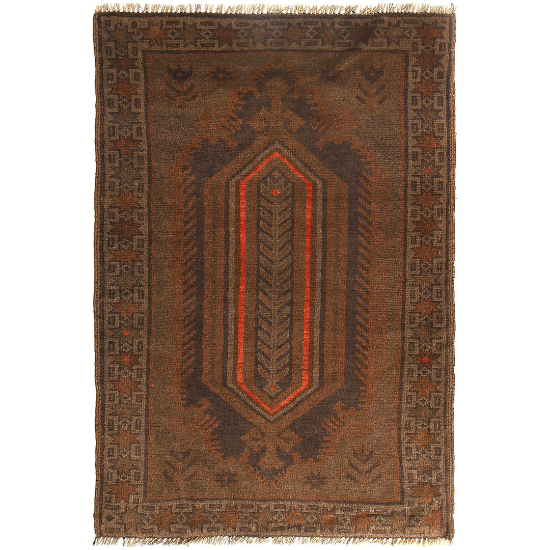 Brown Afghan Baluchi Rug 2'9" x 4'2" Hand-Knotted