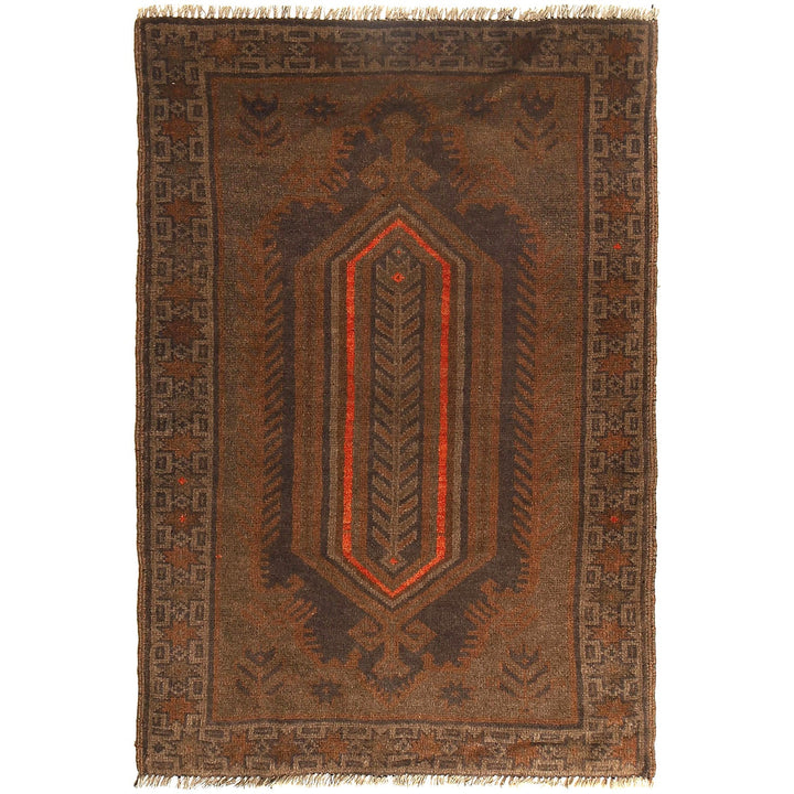 Brown Afghan Baluchi Rug 2'9" x 4'2" Hand-Knotted