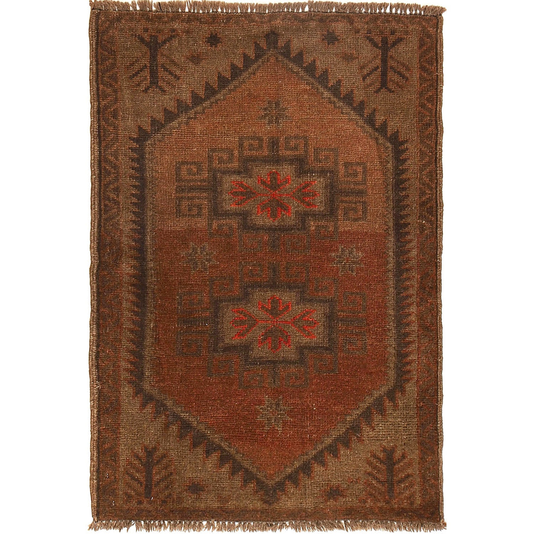 Brown Afghan Baluchi Rug 2'5" x 3'9" Hand-Knotted