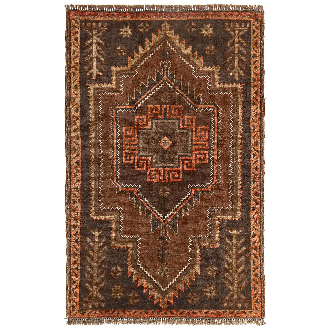 Brown Afghan Baluchi Rug 2'7" x 4'2" Hand-Knotted