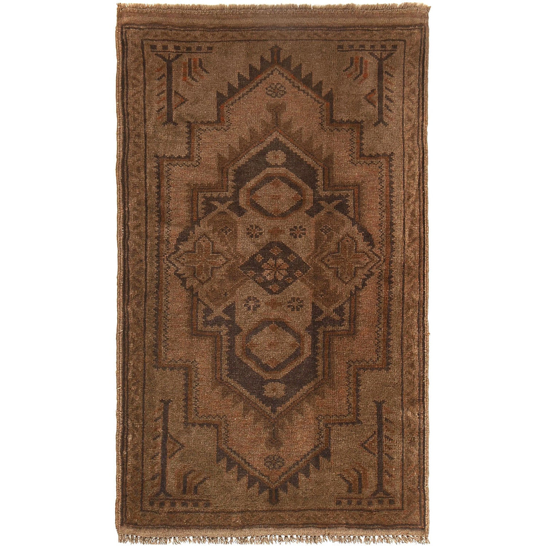 Brown Afghan Baluchi Rug 2'7" x 4'6" Hand-Knotted